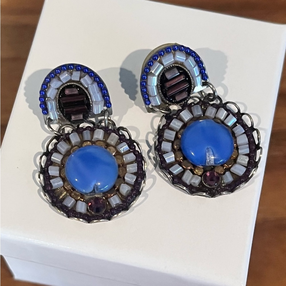 Israeli-made beaded blue gorgeous earrings